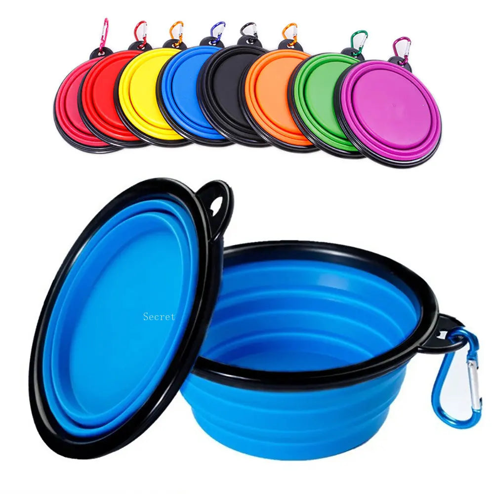 Collapsible Pet Silicone Dog Food/ Water Bowl with Carabiner