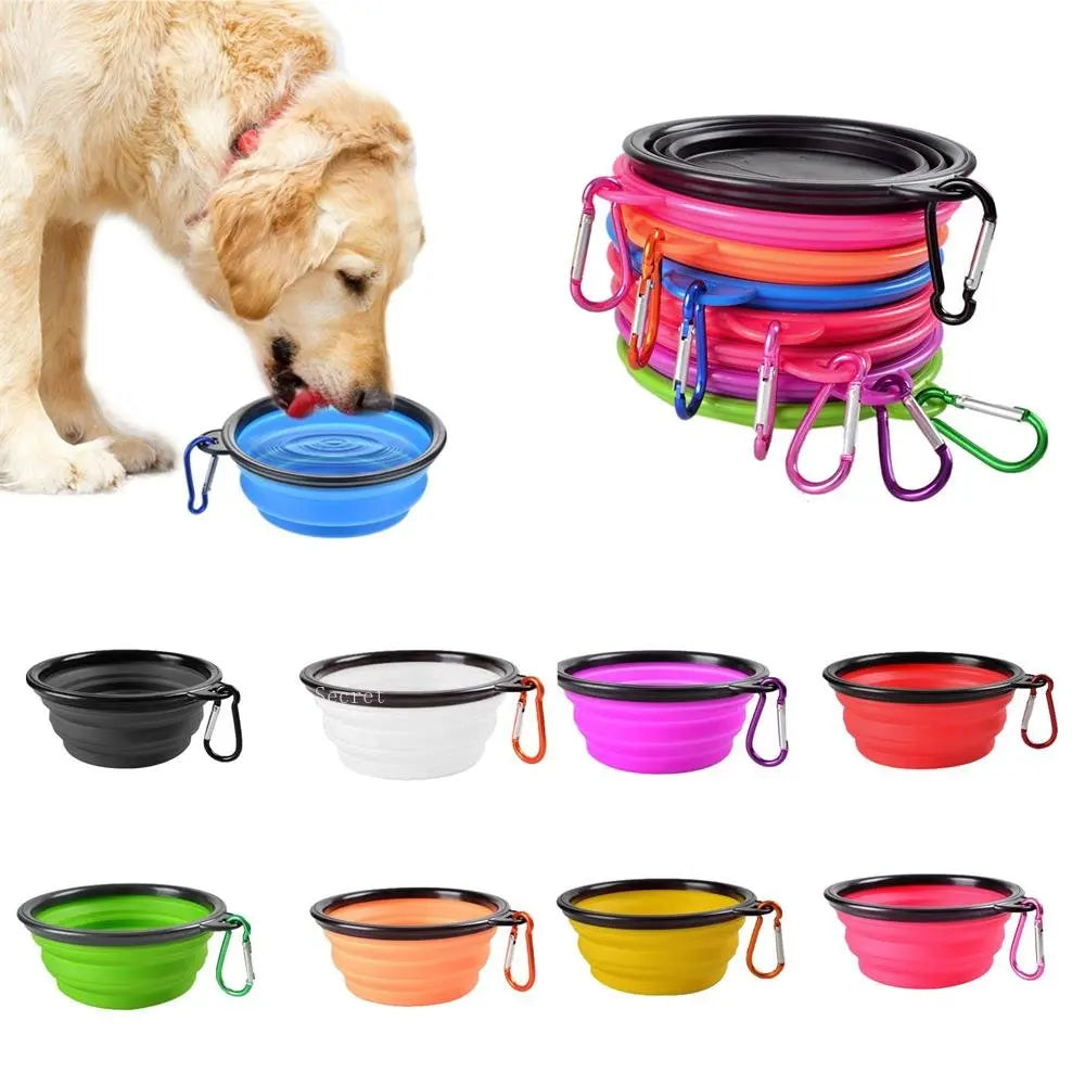 Collapsible Pet Silicone Dog Food/ Water Bowl with Carabiner