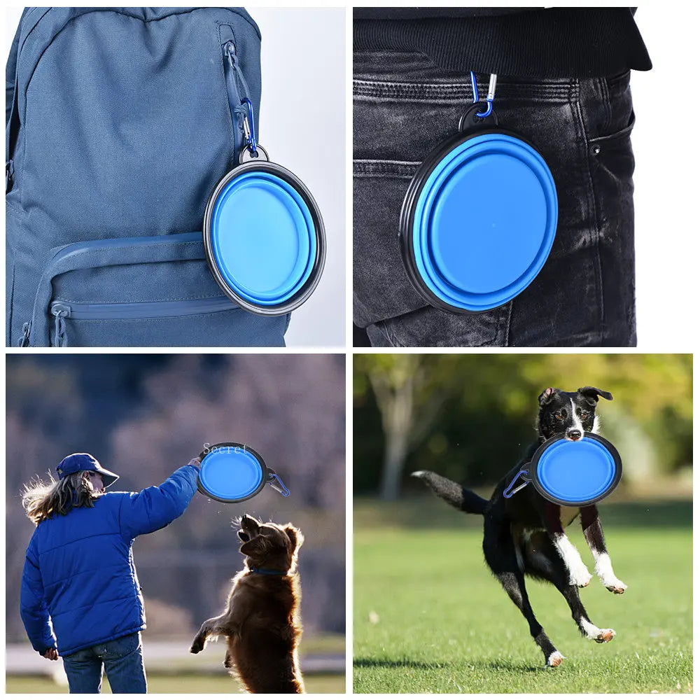 Collapsible Pet Silicone Dog Food/ Water Bowl with Carabiner